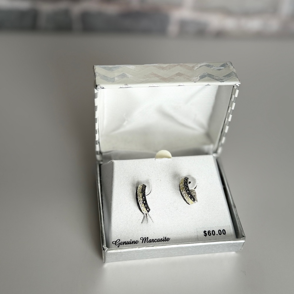 Silver and Black Marcasite Earrings
